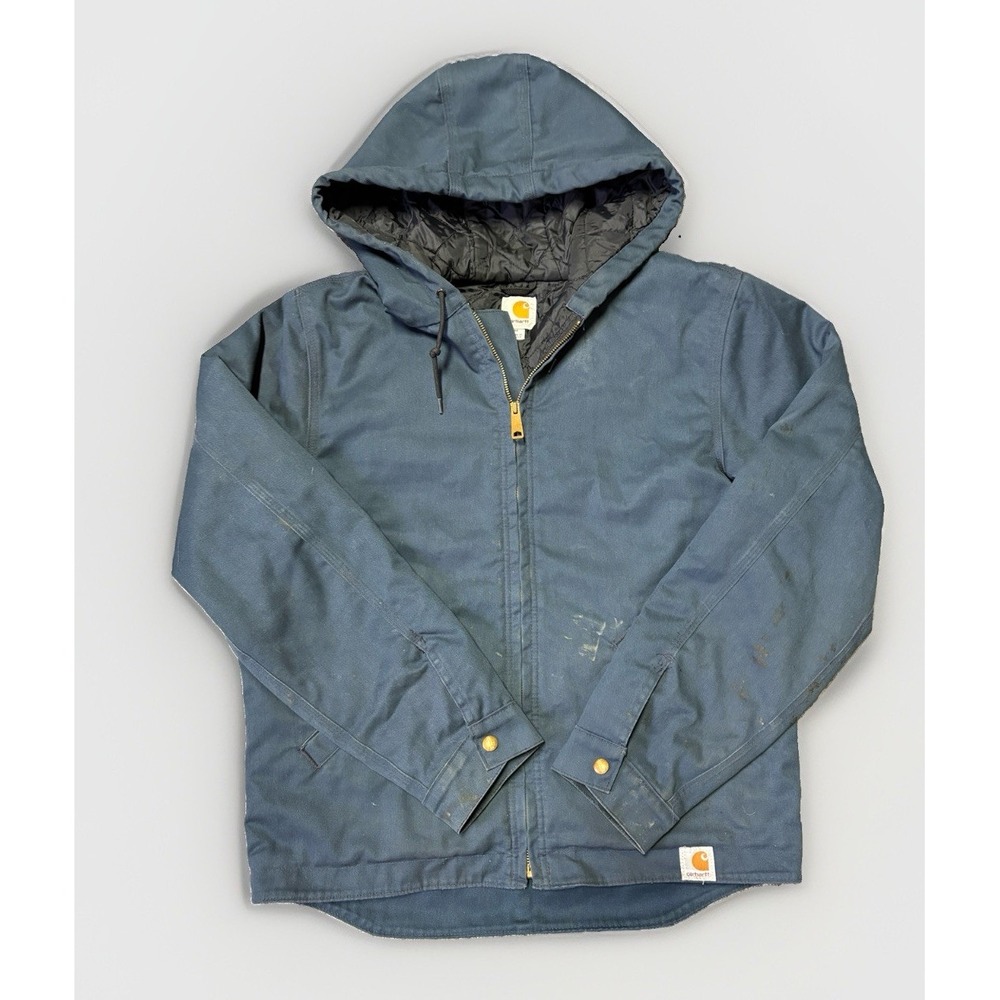 Carhartt Blue Canvas Quilted Duck Jacket Mens Med 101052 412 Work Worn Vintage